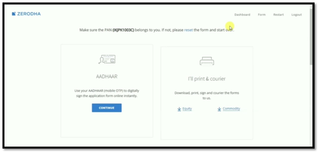 e-sign using Aadhar card for Zerodha Account opening