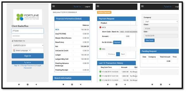 Fortune Back Office Mobile App Interface