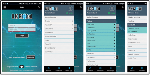 RK Global Mobile App Interface